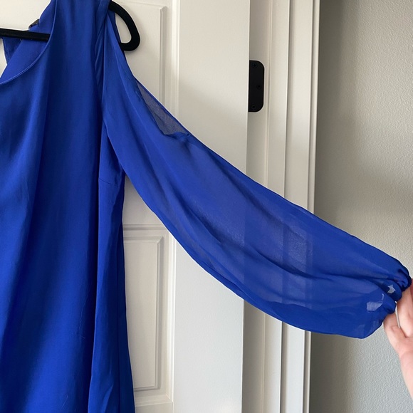 Women’s Royal Blue Long Sleeved Layered Sheer Dress - Picture 3 of 5